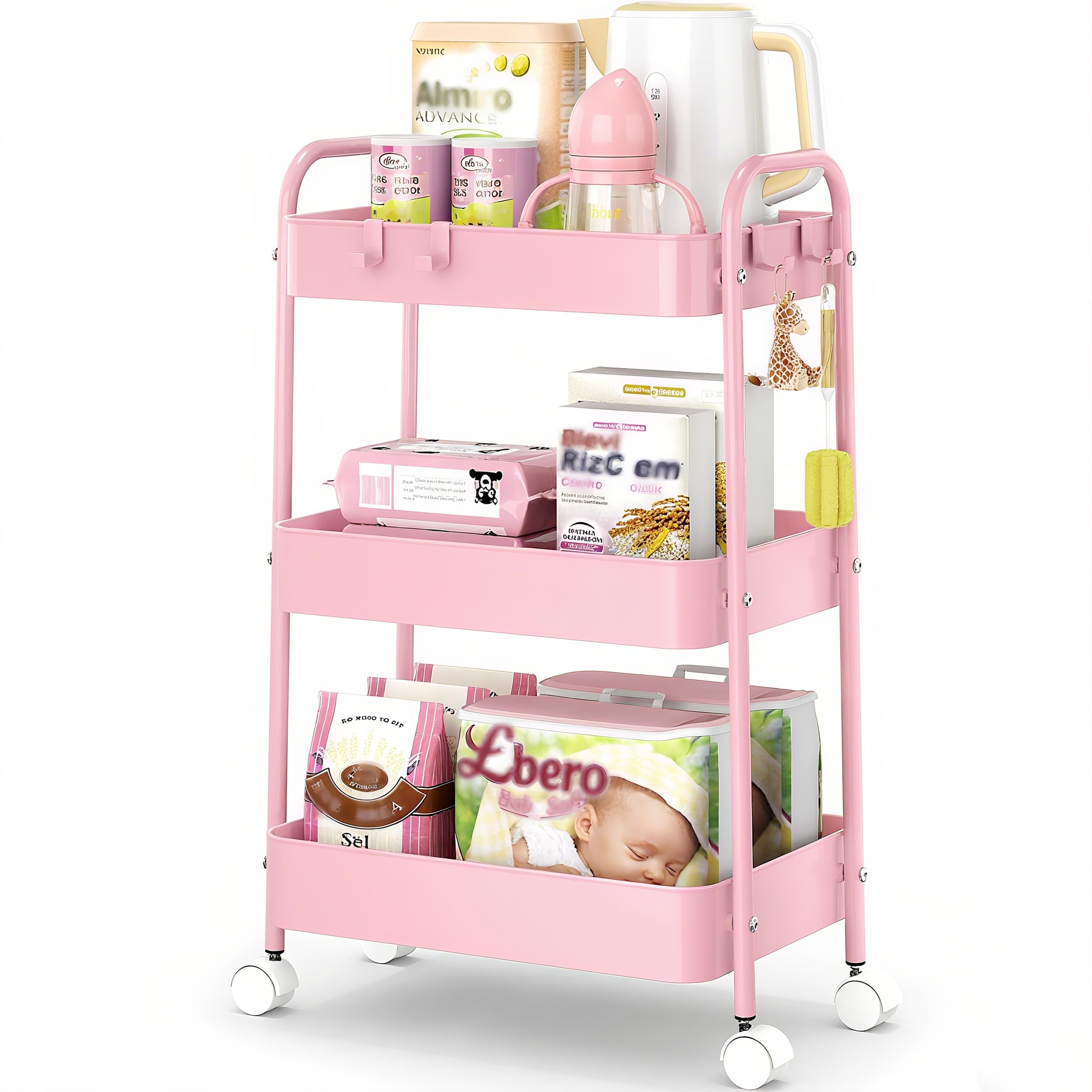 Baby Nursery Modern - Трехъярусная металлическая тележка на колесах, современная