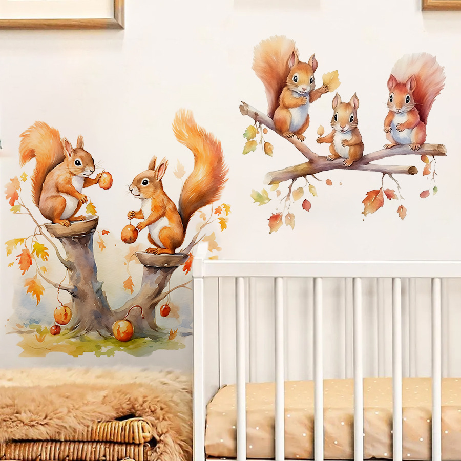 Baby Nursery Tree - Мультяшная милая теплая белка, семейная ветка