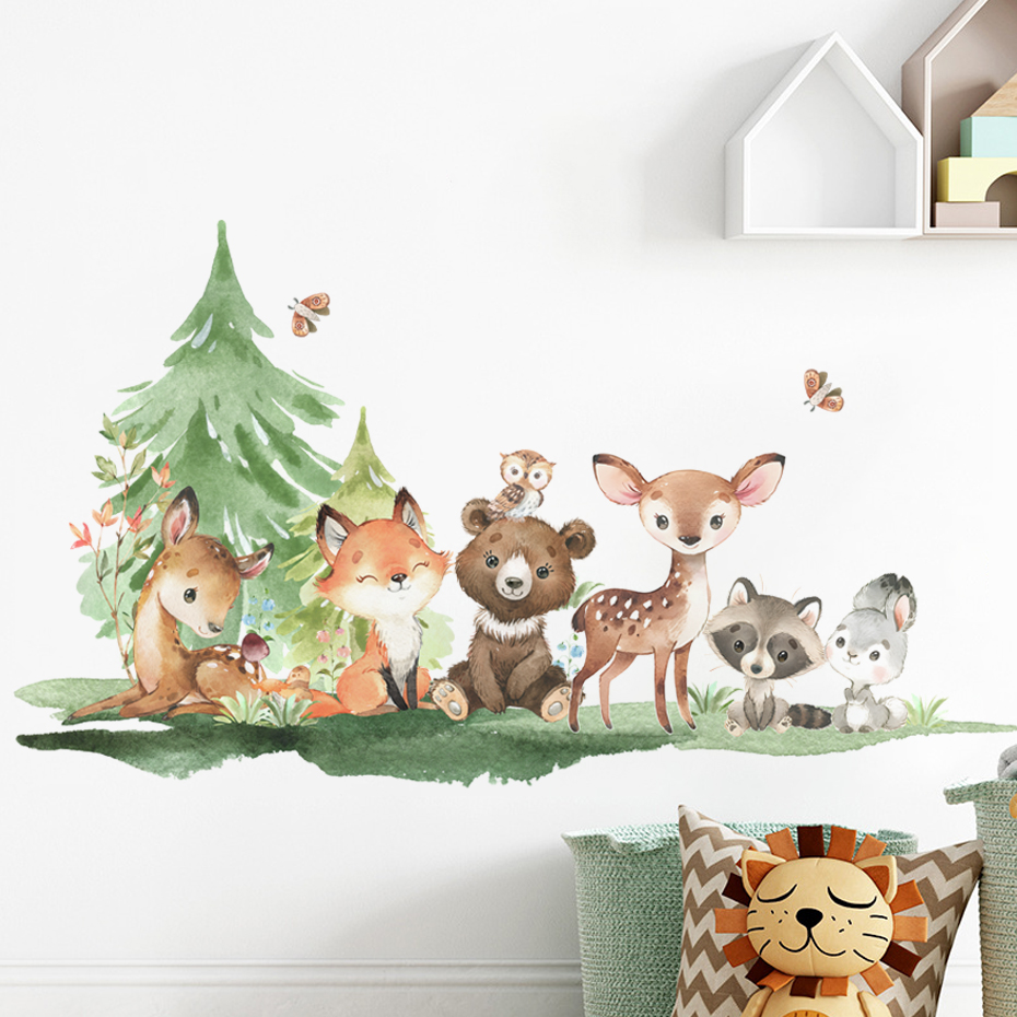 Baby Nursery Animal Theme - Лесные животные тема медведь олень кролик