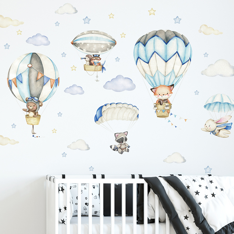 Baby Nursery Animal Prints - Мультяшные милые животные, воздушные шары, наклейки