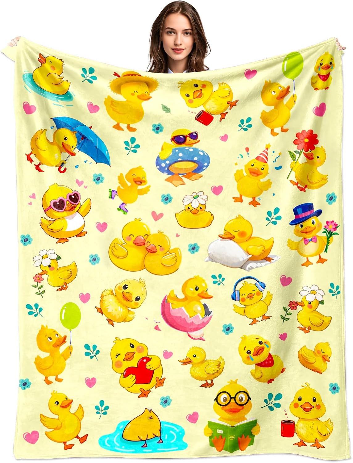 Baby Nursery Yellow - Желтое одеяло с принтом цыплят, плюшевое