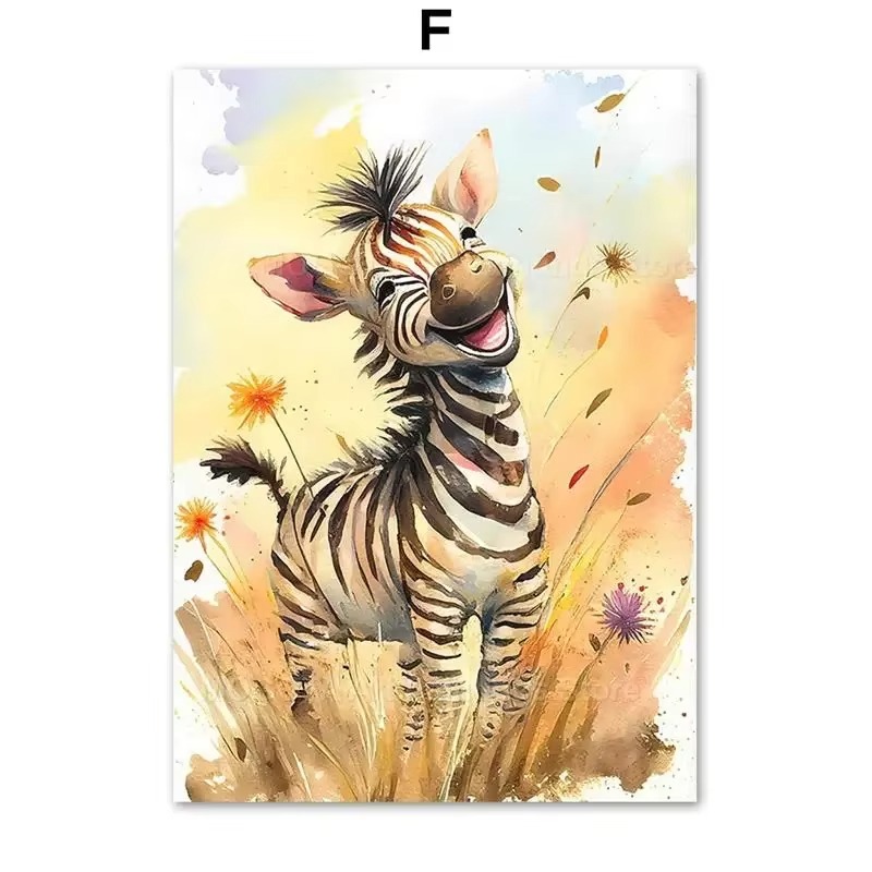 Baby Nursery Animal Prints - Акварельные постеры с животными: лев, жираф,